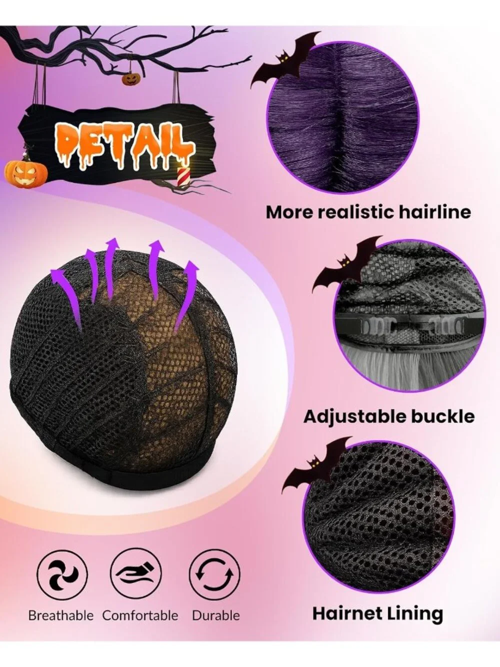 Women's Purple Short Cosplay Convenient Set Include Adjustable Wig Cap Headpiece